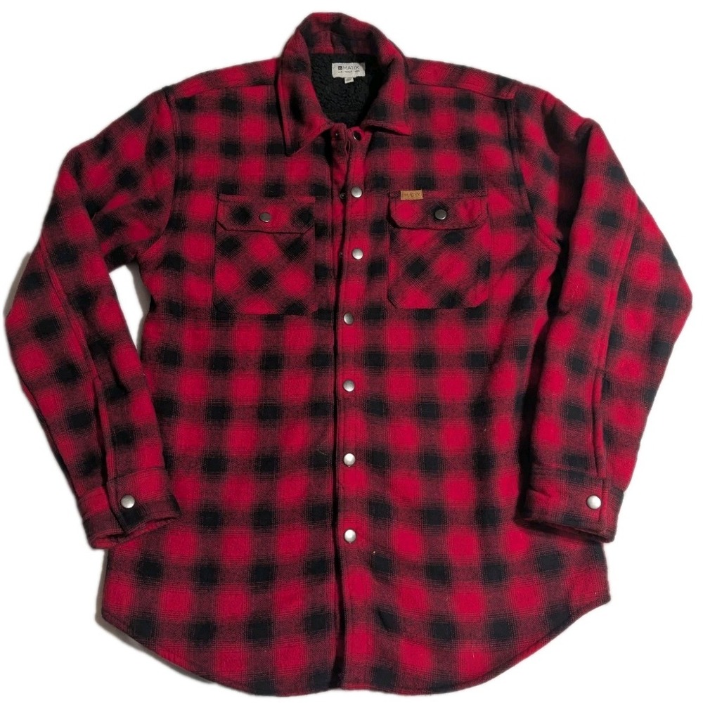Matix Red Black Buffalo Plaid Sherpa Lined Flannel‎ Shirt Jacket Men's M